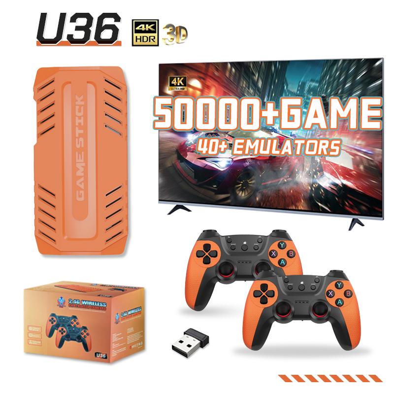 Retro gaming console stick, nostalgic gaming experience, dual 2.4G wireless controllers, plug-and-play TV game stick.