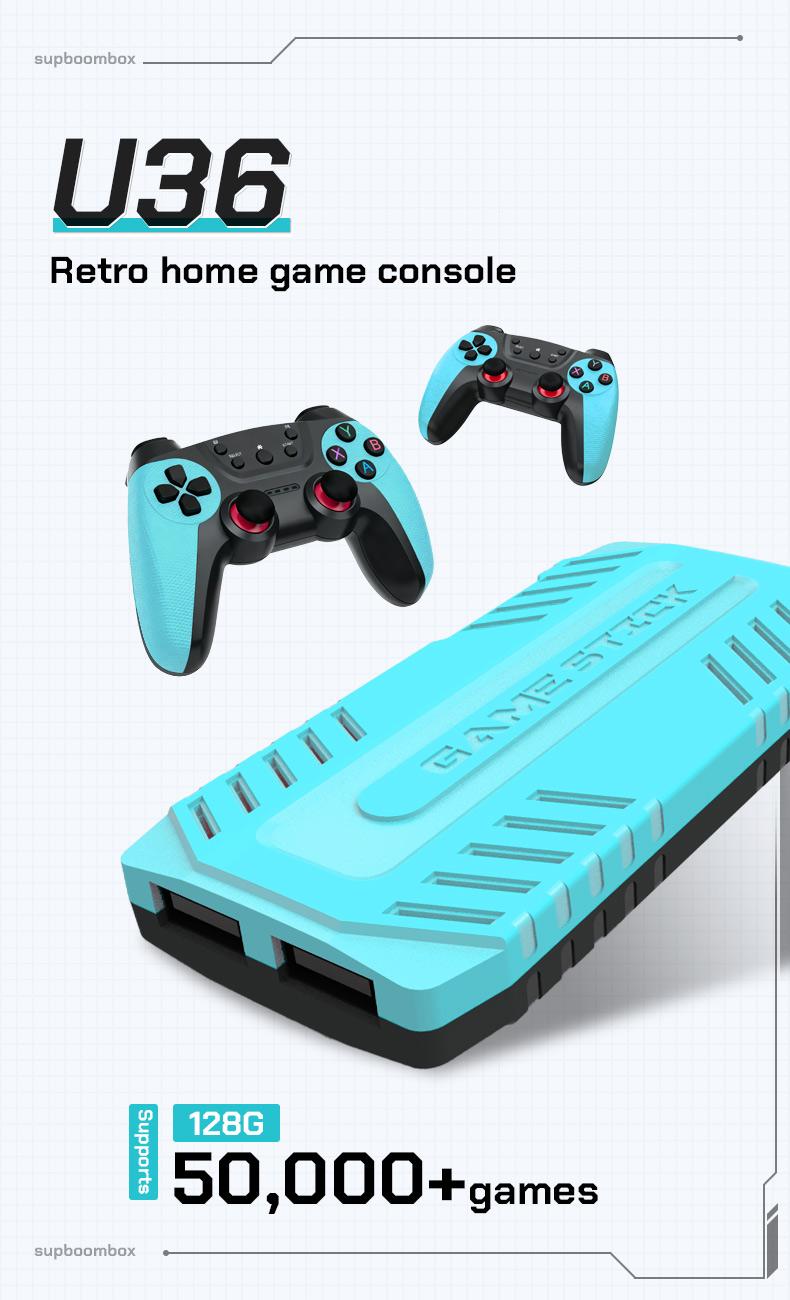 Retro gaming console stick, nostalgic gaming experience, dual 2.4G wireless controllers, plug-and-play TV game stick.
