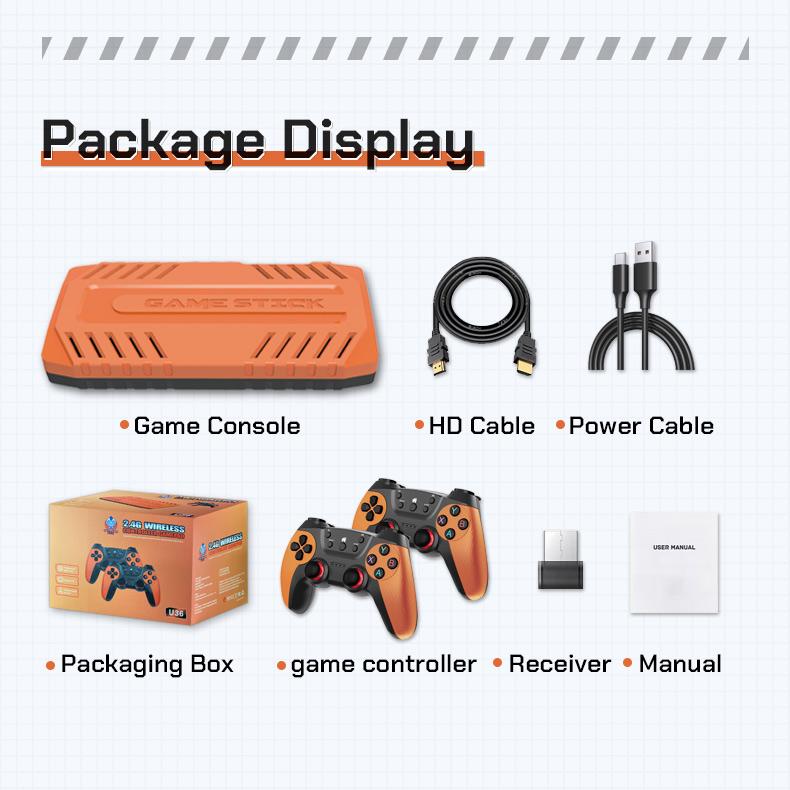 Retro gaming console stick, nostalgic gaming experience, dual 2.4G wireless controllers, plug-and-play TV game stick.
