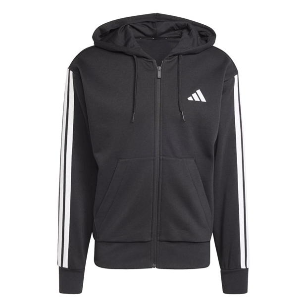 Mens Essentials Fleece 3-Stripes Full-Zip Hoodie