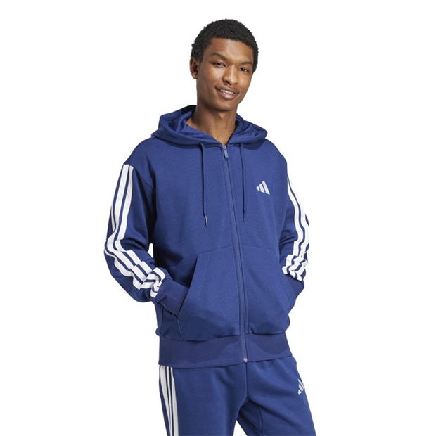 Mens Essentials Fleece 3-Stripes Full-Zip Hoodie