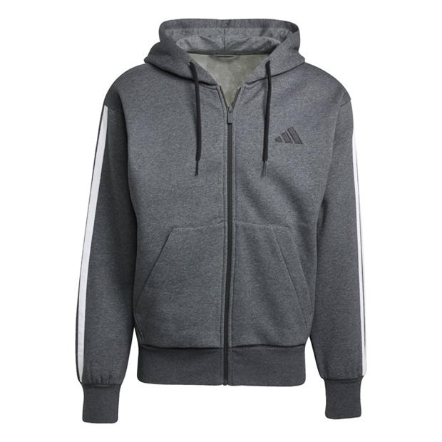 Mens Essentials Fleece 3-Stripes Full-Zip Hoodie