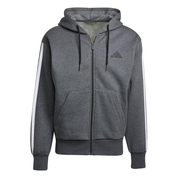 Mens Essentials Fleece 3-Stripes Full-Zip Hoodie