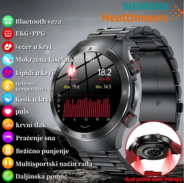 Siemensov laserski sat prati otkucaje srca/krvni tlak/šećer u krvi u stvarnom vremenu