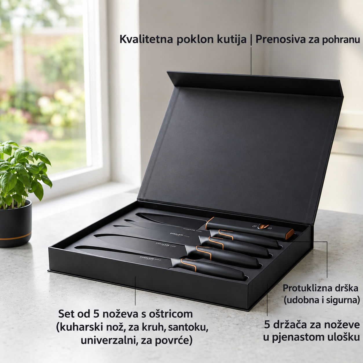 Korlátozott kiadás: 5 darabos késkészlet állvánnyal – éles konyhakés + késélező