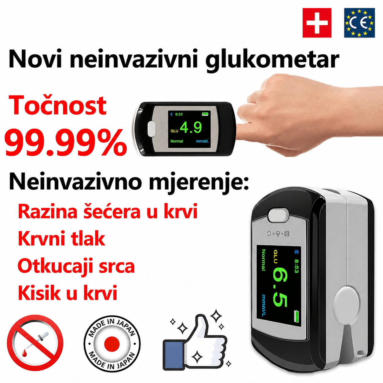 【Vremenski ograničena ponuda】0mron™ neinvazivni mjerač glukoze u krvi - novo iskustvo bezbolnog i neinvazivnog mjerenja glukoze u krvi, recite zbogom boli😁