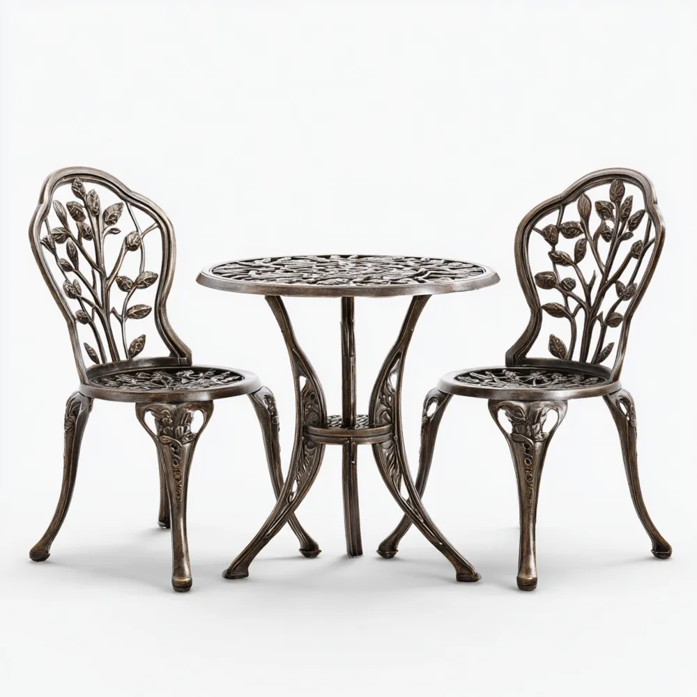 Ensemble table et chaises de jardin en aluminium 60x60x85 cm - Bronze - Style classique