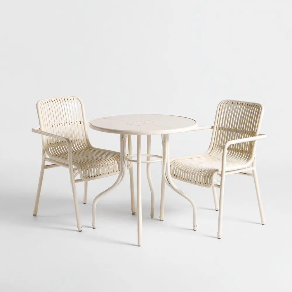 Ensemble table et chaises de jardin en métal rotin synthétique - 60x60x75 cm - Beige - Design moderne
