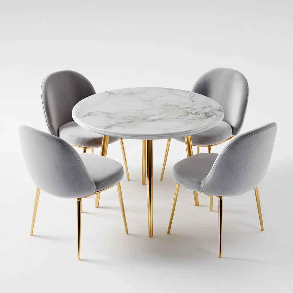 Ensemble table et chaises effet marbre 90x90x75 cm - Gris/Doré - Design Contemporain
