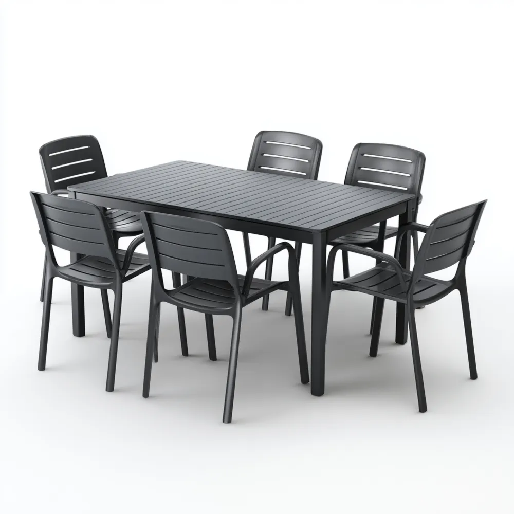 Ensemble table et chaises de jardin en plastique 150x90x75 cm - Noir