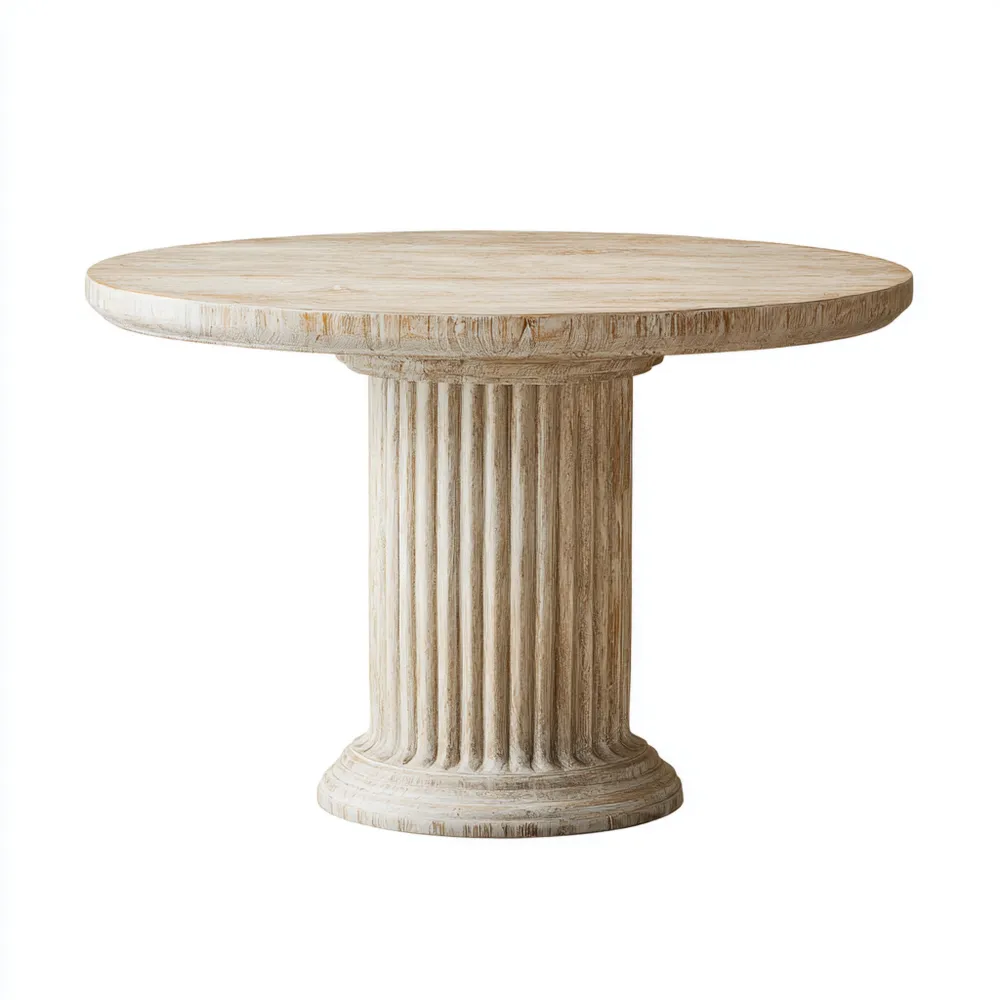 Table à manger ronde - Bois massif (120x120x75 cm) - Blanc cassé - Design classique