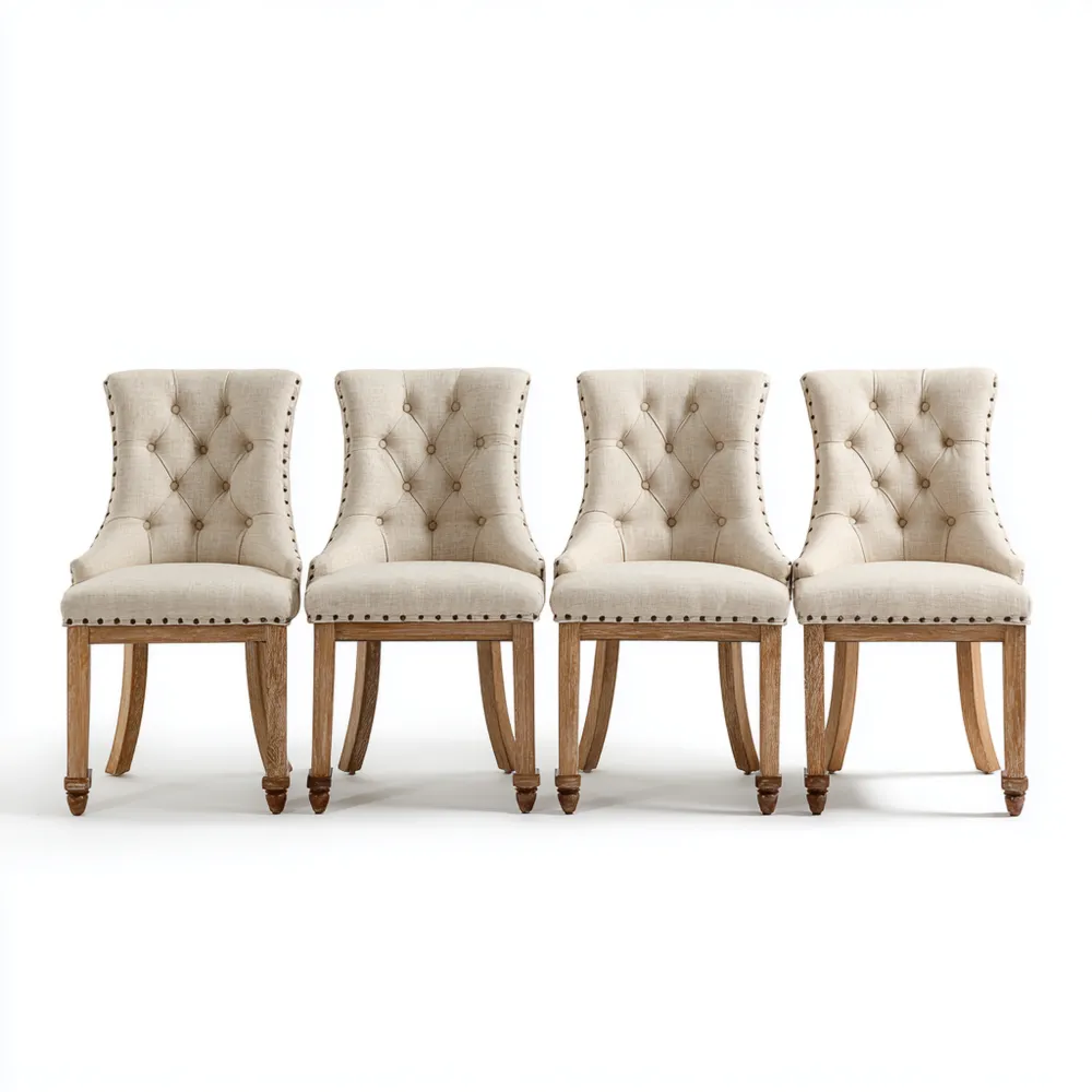 Chaise de salle à manger 50x60x96 cm - Tissu Beige - Bois - Style classique