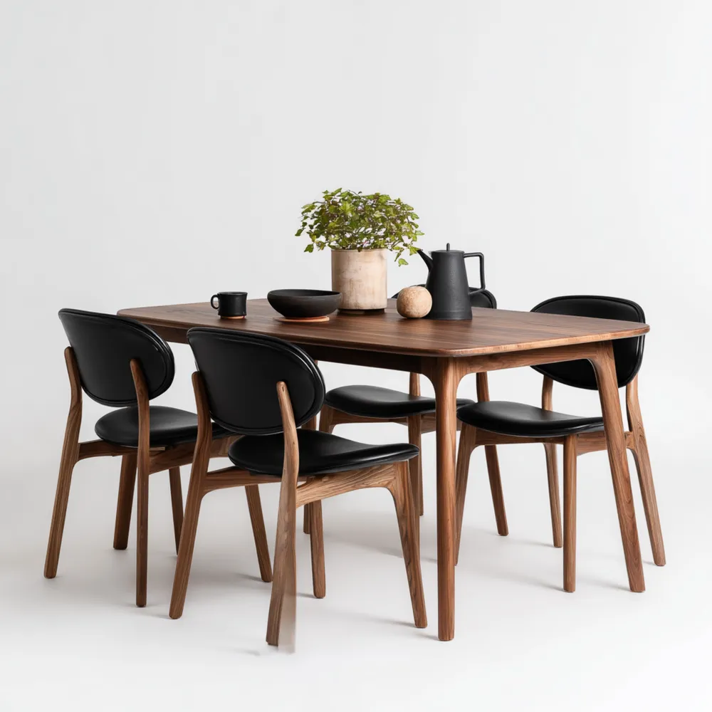 Ensemble table et chaises en bois et cuir 150x90x75 cm – Noir – Design contemporain