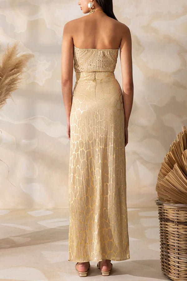 Martini Nights Bronzing Fabric High Rise Slit Maxi Sukňa