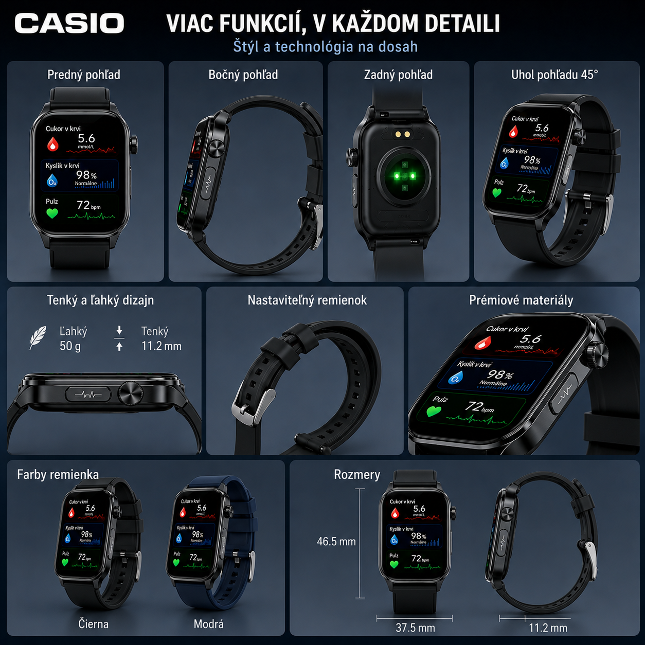 ⌚ Hodinky Casio Health Watch — monitorujú hladinu glukózy v krvi, hladinu kyslíka v krvi, srdcovú frekvenciu a údaje o aktivite