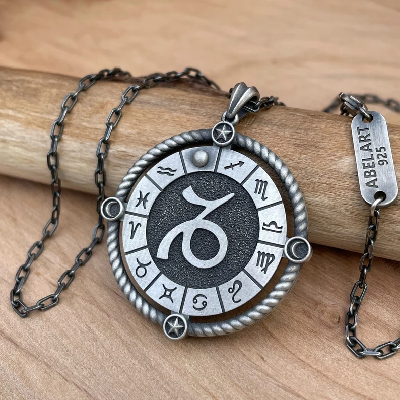 12 semne zodiacale colier cu pandantiv pentru bărbați din argint sterling lucrat manual, cadou pentru ziua de naștere, colier pentru bărbați cu semne zodiacale, cel mai bun cadou pentru soțul tău, cel mai bun cadou pentru tatăl tău