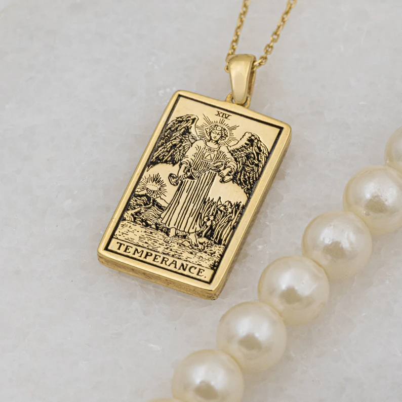 Collana con tarocchi astrologici a doppia faccia, Sagittario, Temperanza, ciondolo con segno zodiacale, gioielli astrologici, miglior regalo (unisex)