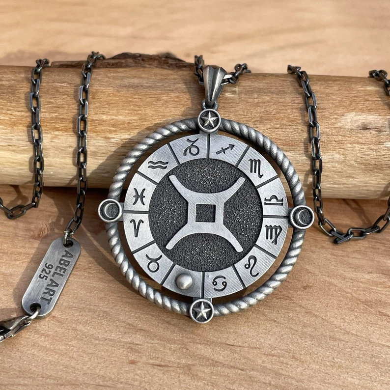 12 semne zodiacale colier cu pandantiv pentru bărbați din argint sterling lucrat manual, cadou pentru ziua de naștere, colier pentru bărbați cu semne zodiacale, cel mai bun cadou pentru soțul tău, cel mai bun cadou pentru tatăl tău