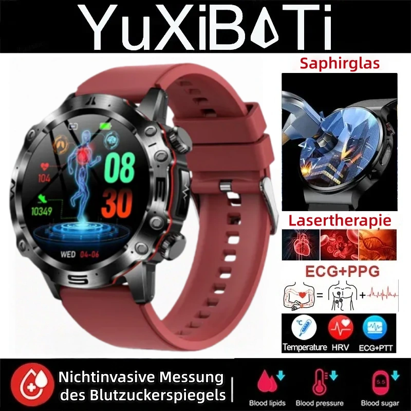 Smartwatch mit KI-Diagnose – Neu 2025. Messung von Lipiden, Harnsäure, Glukose, EKG+PPG, Fitness-Tracker.