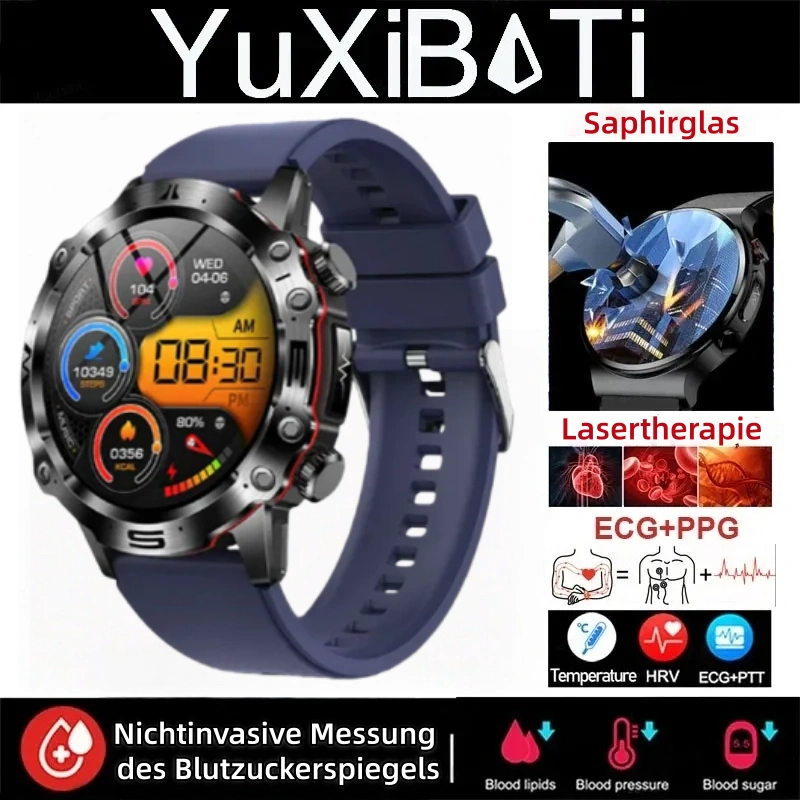 Smartwatch mit KI-Diagnose – Neu 2025. Messung von Lipiden, Harnsäure, Glukose, EKG+PPG, Fitness-Tracker.