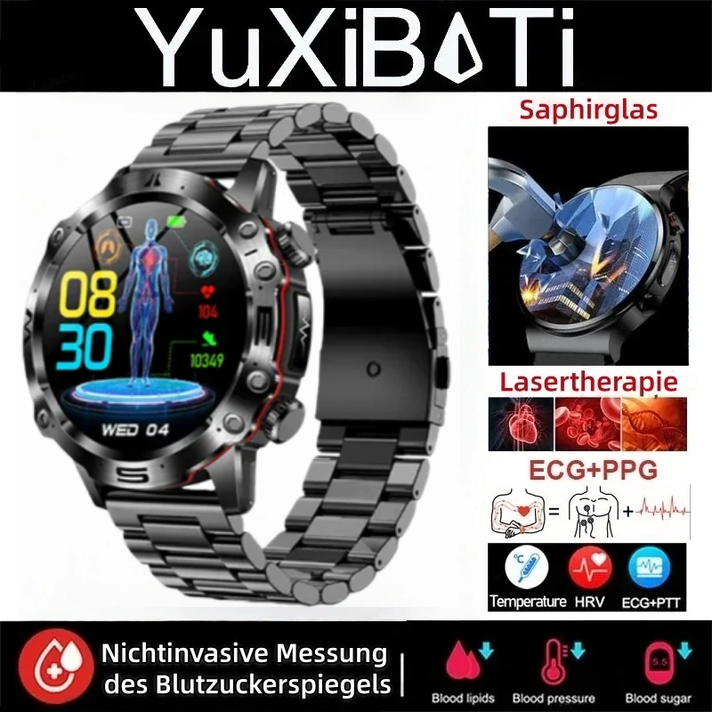 Smartwatch mit KI-Diagnose – Neu 2025. Messung von Lipiden, Harnsäure, Glukose, EKG+PPG, Fitness-Tracker.