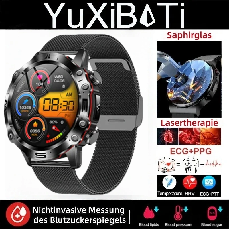 Smartwatch mit KI-Diagnose – Neu 2025. Messung von Lipiden, Harnsäure, Glukose, EKG+PPG, Fitness-Tracker.