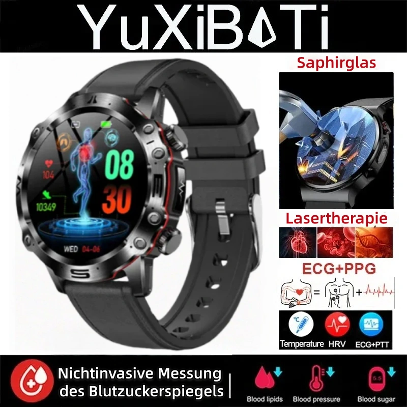 Smartwatch mit KI-Diagnose – Neu 2025. Messung von Lipiden, Harnsäure, Glukose, EKG+PPG, Fitness-Tracker.