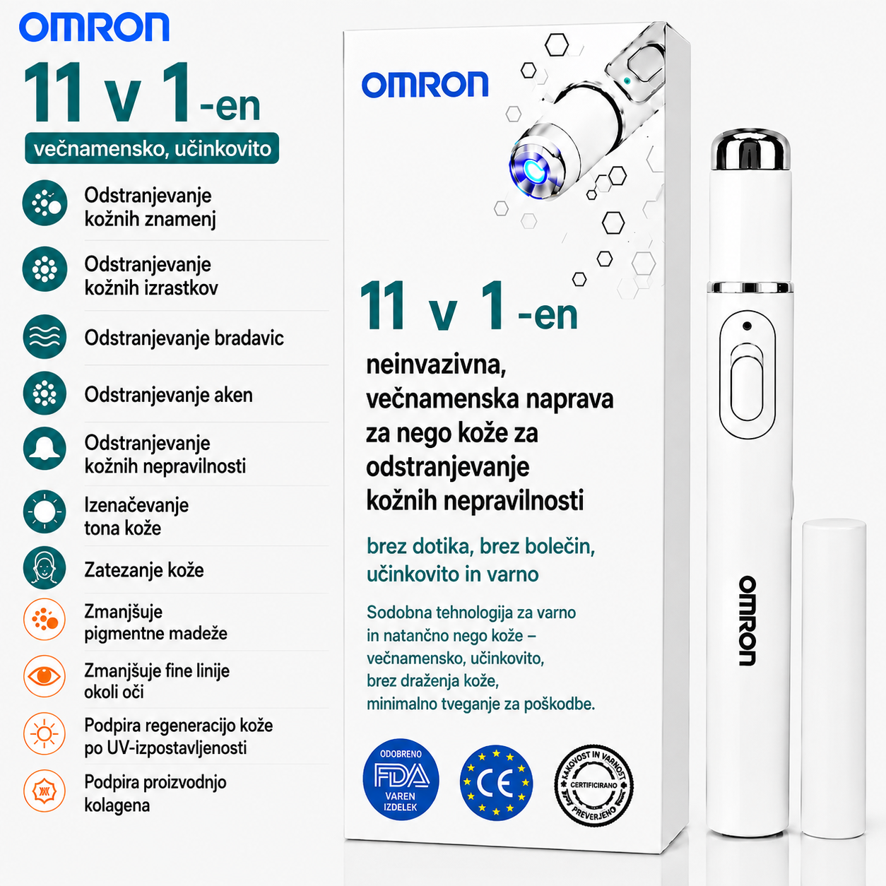 Omron™ 2026 večnamensko pero za nego kože nove generacije – profesionalna rešitev za odstranjevanje materinih znamenj in kožnih madežev na celem telesu. Neinvazivna, neboleča tehnologija za čistejšo in bolj gladko kožo, zasnovana za domačo uporabo, brez b