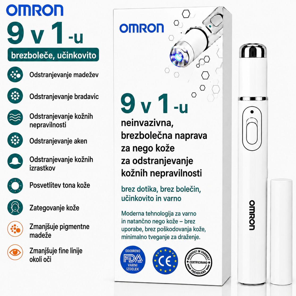 Omron™ 2026 večnamensko pero za nego kože nove generacije – profesionalna rešitev za odstranjevanje materinih znamenj in kožnih madežev na celem telesu. Neinvazivna, neboleča tehnologija za čistejšo in bolj gladko kožo, zasnovana za domačo uporabo, brez b