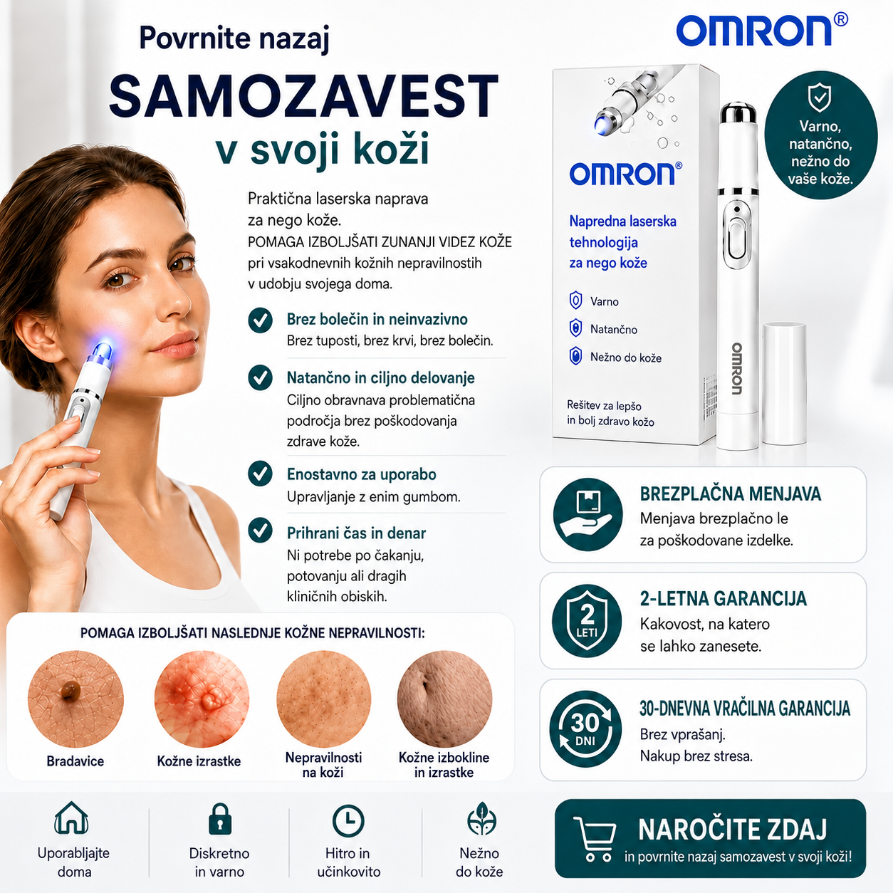Omron™ 2026 večnamensko pero za nego kože nove generacije – profesionalna rešitev za odstranjevanje materinih znamenj in kožnih madežev na celem telesu. Neinvazivna, neboleča tehnologija za čistejšo in bolj gladko kožo, zasnovana za domačo uporabo, brez b