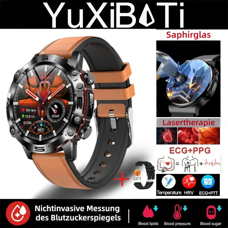 Smartwatch mit KI-Diagnose – Neu 2025. Messung von Lipiden, Harnsäure, Glukose, EKG+PPG, Fitness-Tracker.