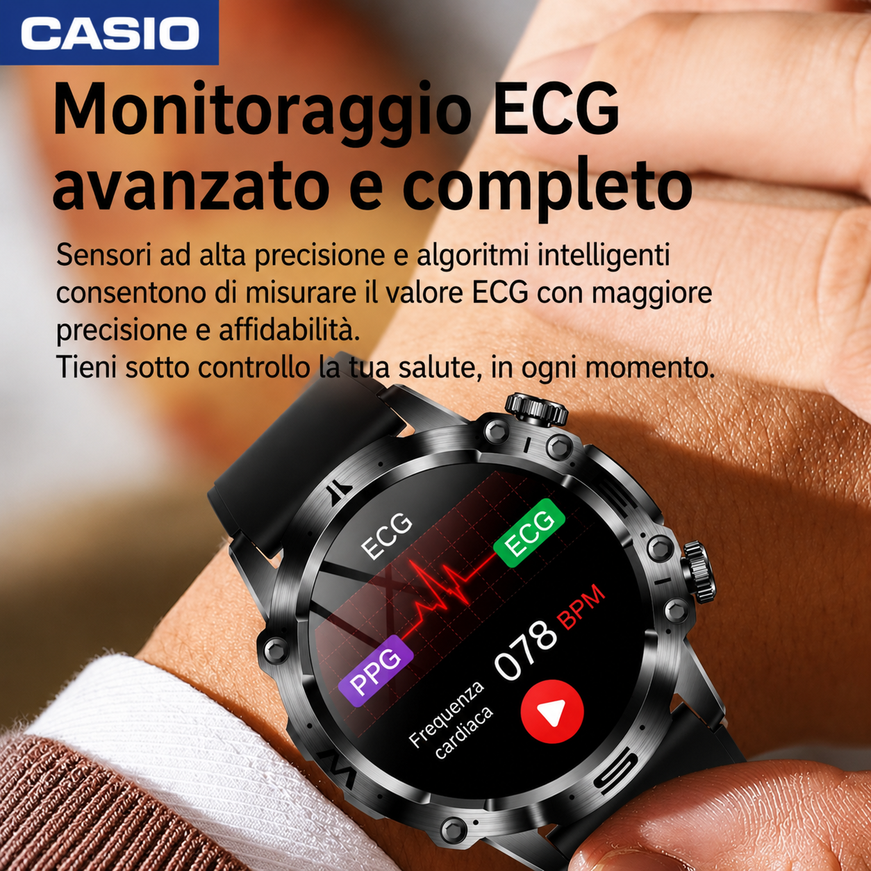 CASIO Smartwatch AMOLED – Monitoraggio della glicemia, chiamate Bluetooth, oltre 100 modalità sportive