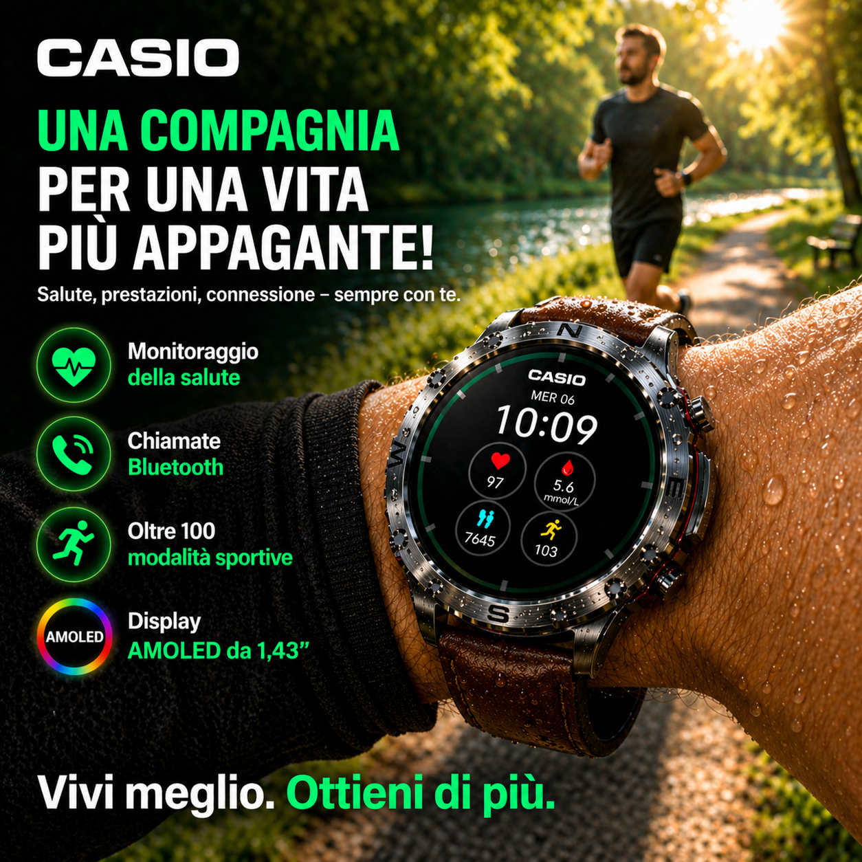 CASIO Stílusú AMOLED Okosóra – Vércukorszint Figyelés, Bluetooth Hívás, 100+ Sport Mód