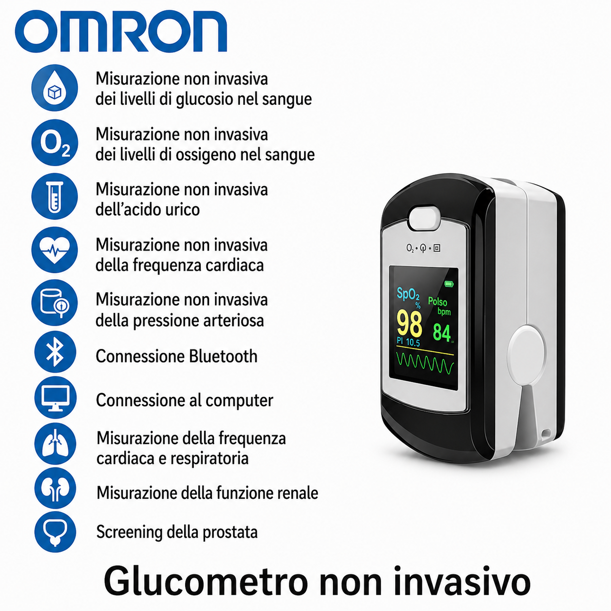💥 Glucometro non invasivo OMRON – Misurazione in 5 s ⏱️ | Precisione 99% ✅ | Senza dolore! 🩸🚫