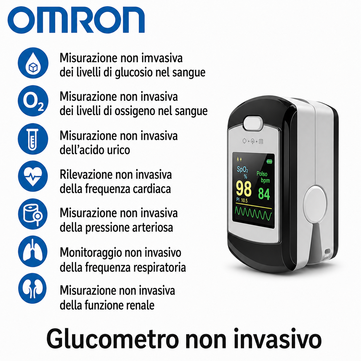 💥 Glucometro non invasivo OMRON – Misurazione in 5 s ⏱️ | Precisione 99% ✅ | Senza dolore! 🩸🚫