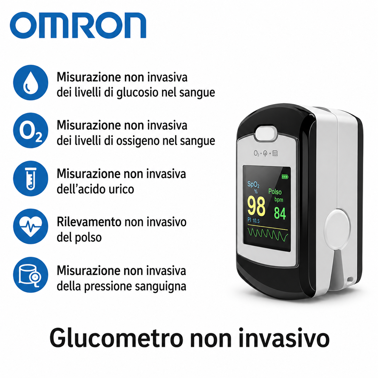 💥 Glucometro non invasivo OMRON – Misurazione in 5 s ⏱️ | Precisione 99% ✅ | Senza dolore! 🩸🚫