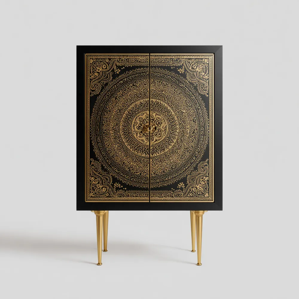Armadio Contenitore Decorativo in Legno 60x40x120 cm - Nero/Oro - Design Artistico