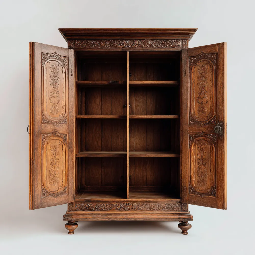 Armadio Contenitore in Legno Intagliato 120x60x210 cm - Stile Classico