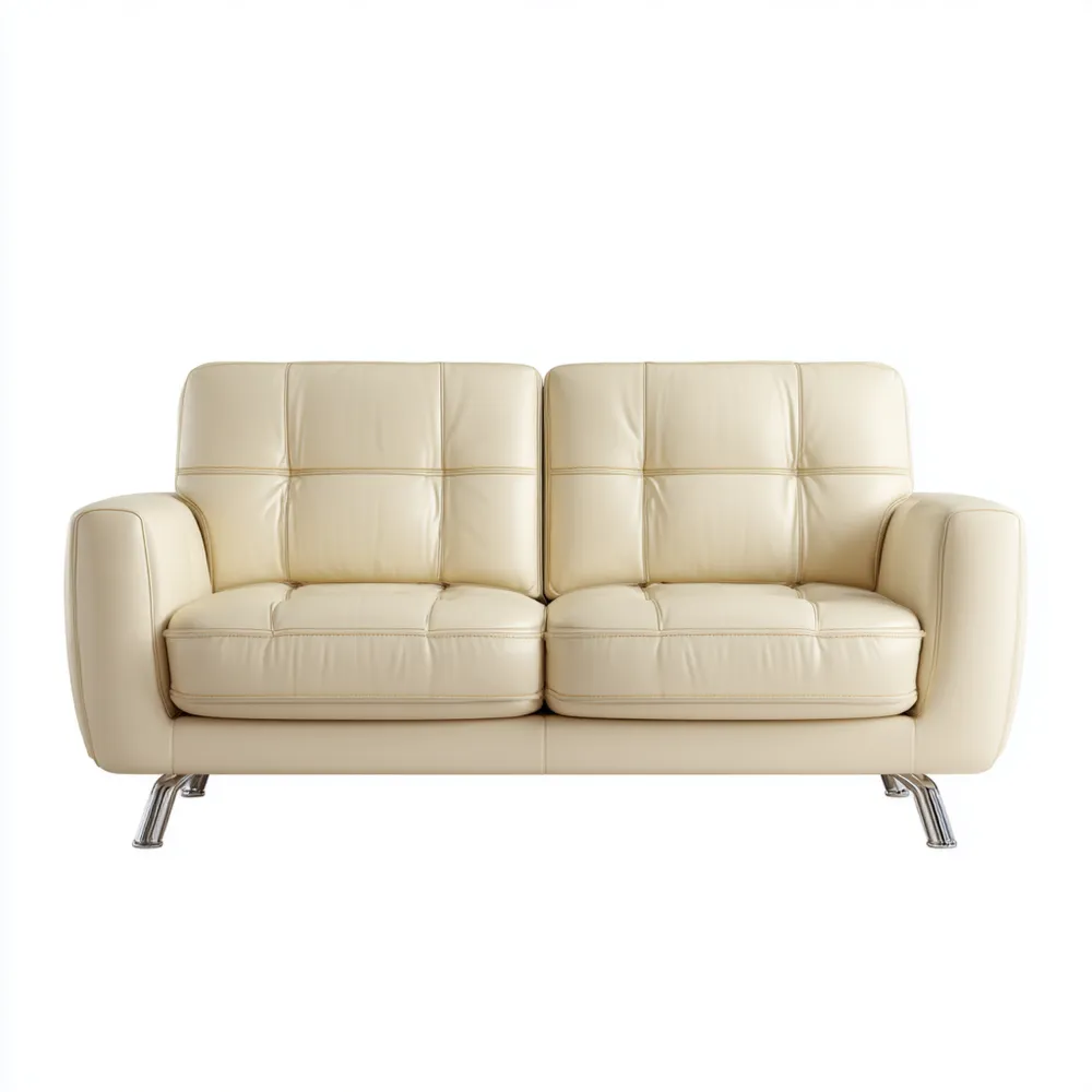 Divano due posti in pelle 138x85x90 cm - Crema - Design Contemporaneo