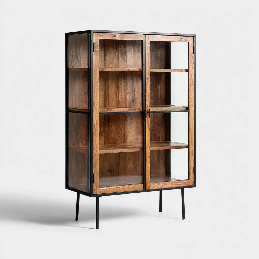 Vetrina in Legno e Vetro - 120x40x190 cm - Design Industriale