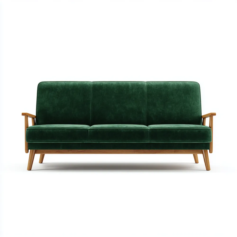 Divano a tre posti in velluto verde - Design moderno - 210x85x90 cm