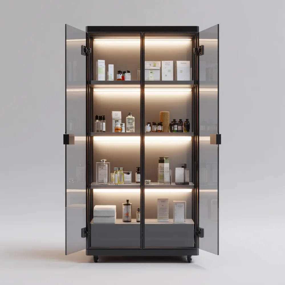 Armadio Vetrina con LED Metallo e Vetro 200x100x50 cm - Design Moderno