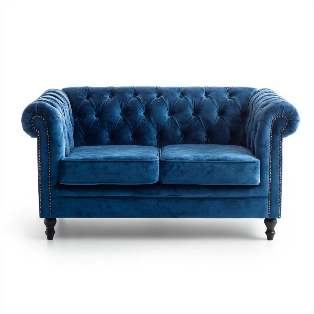 Divano a Due Posti in Velluto 150x85x75 cm - Blu - Stile Classico