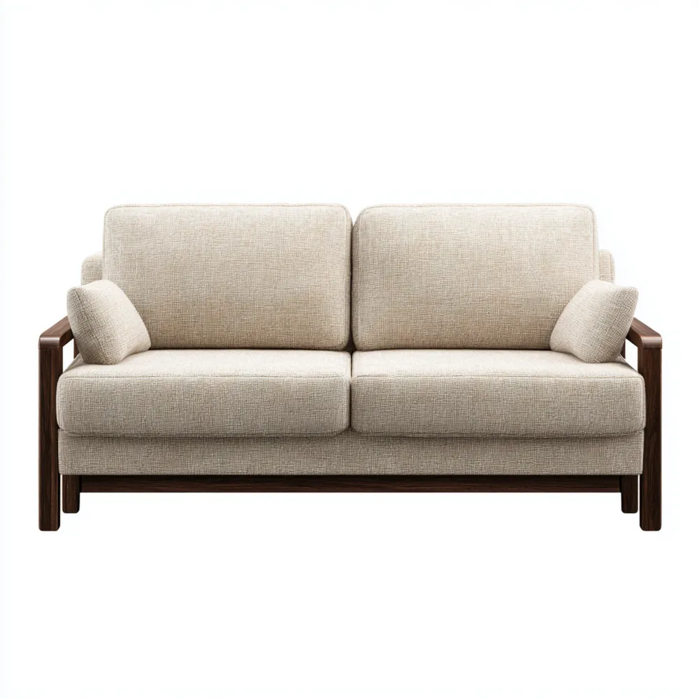 Divano due posti in tessuto crema con struttura in legno - Design moderno 180x85x90 cm