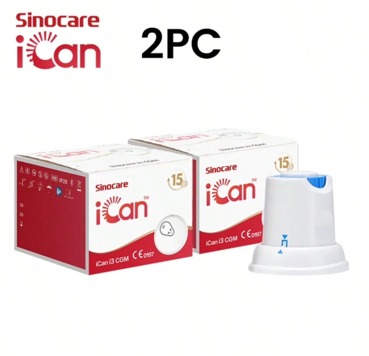 Sinocare 2 pezzi, sistema di monitoraggio continuo del glucosio per 15 giorni, ICan CGM