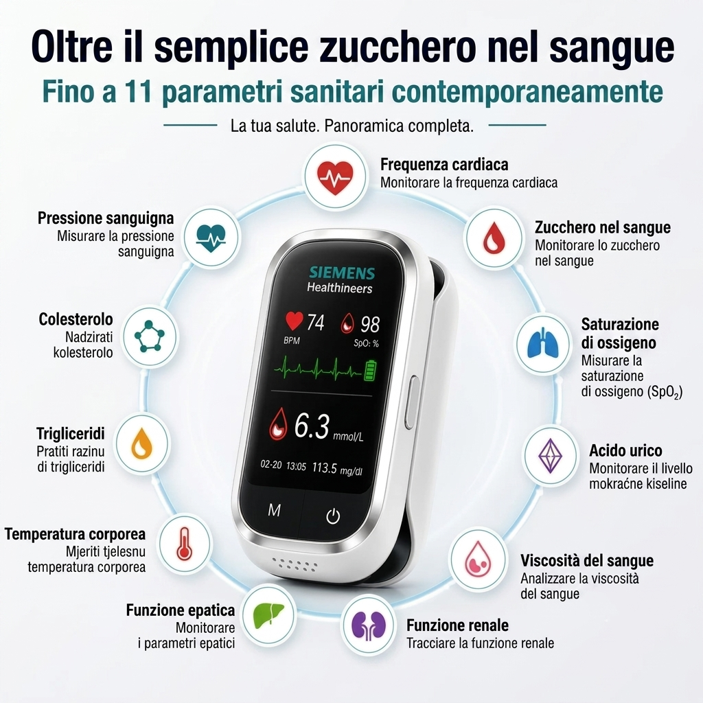 🩸Siemens™ 11-in-1 Misuratore di Glicemia Senza Ago  Senza Puntura • Senza Strisce Reattive • Risultati in soli 5 secondi