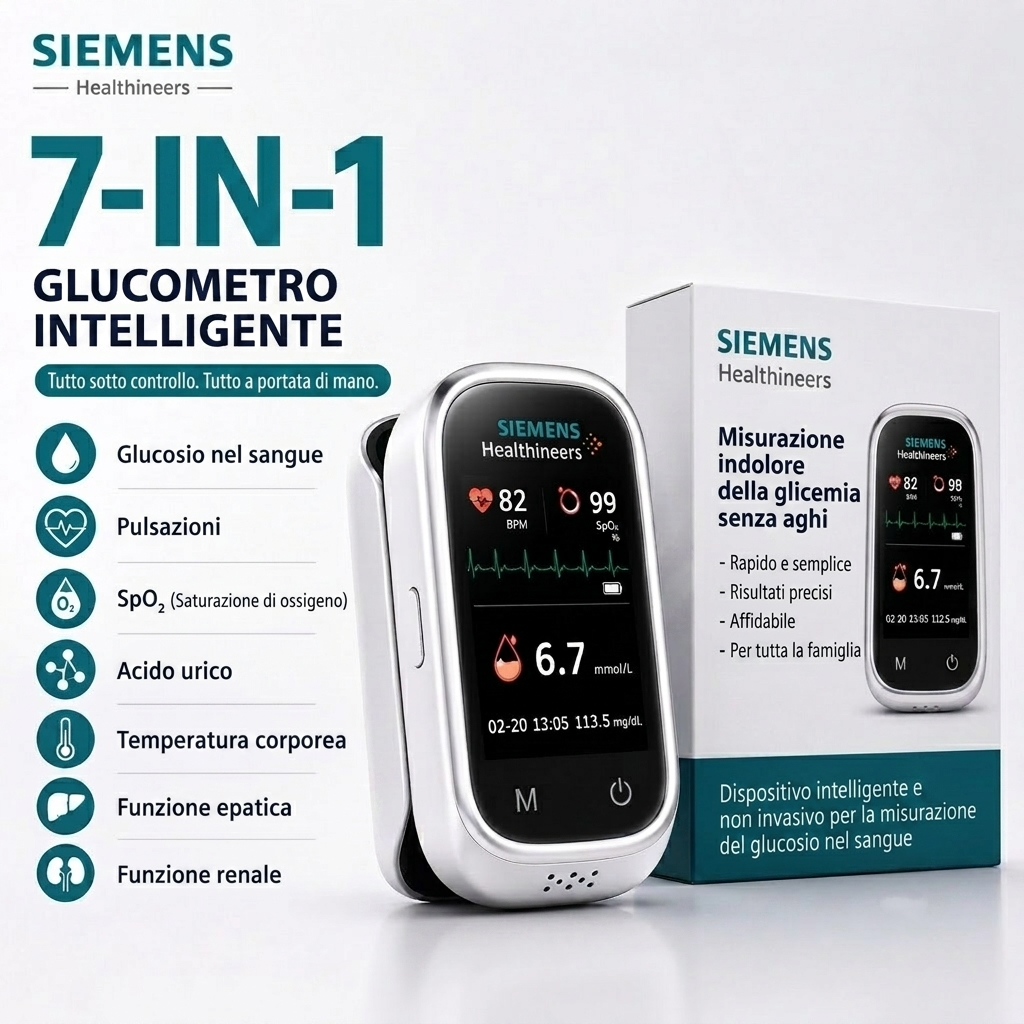🩸Siemens™ 11-in-1 Misuratore di Glicemia Senza Ago  Senza Puntura • Senza Strisce Reattive • Risultati in soli 5 secondi