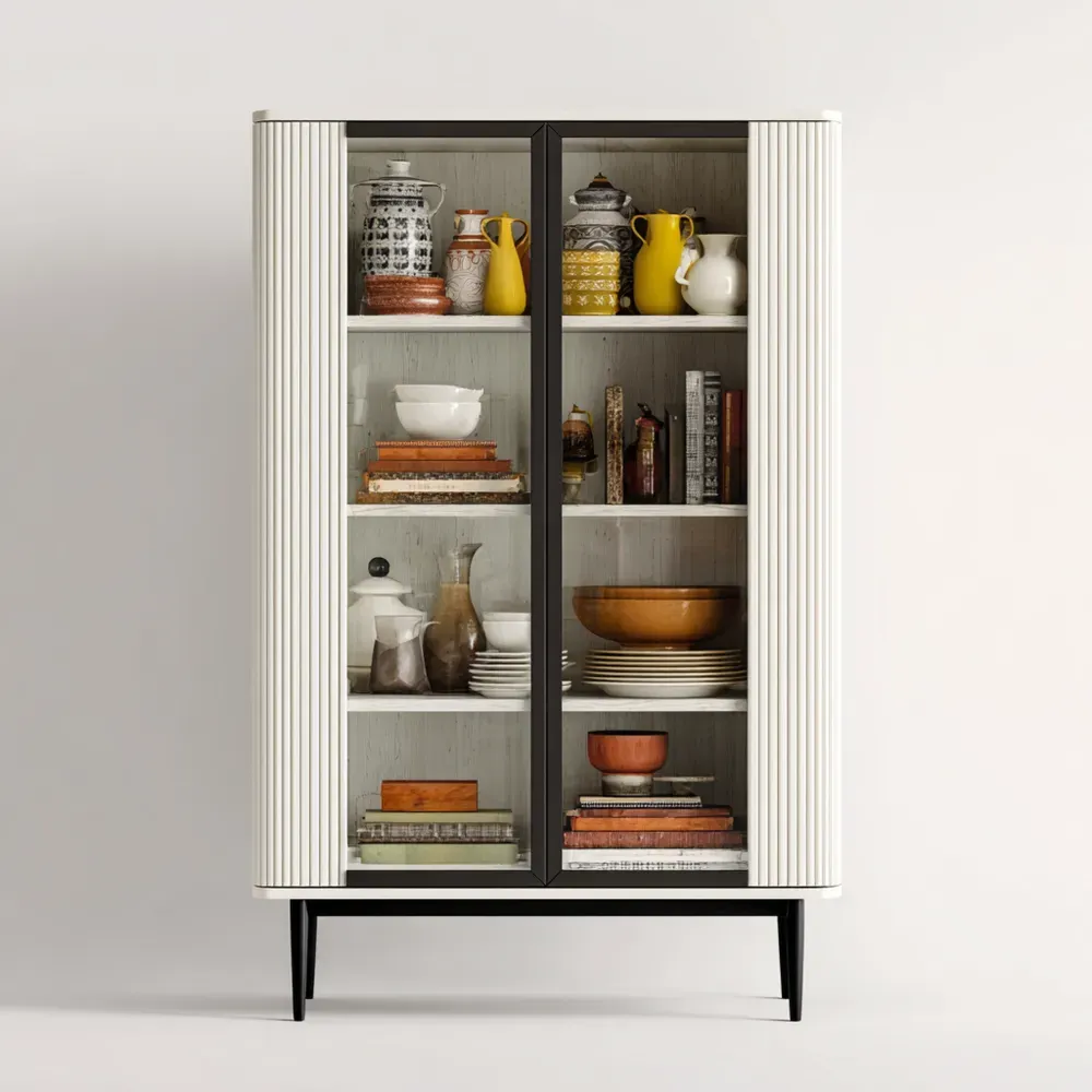 Vitrine Holzglas 180x90x40 cm - Weiß/Schwarz - Modernes Design-Stylalivo