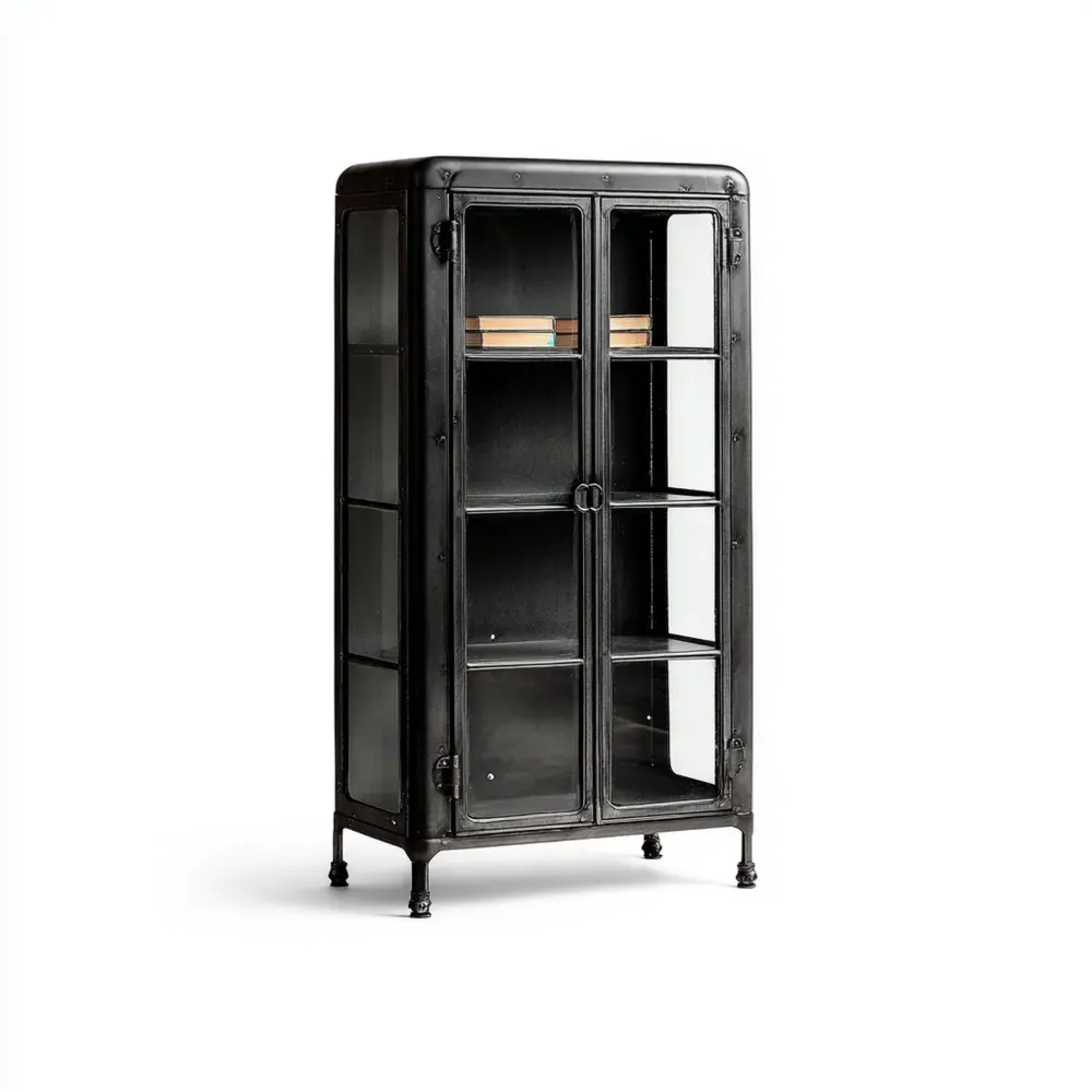Vitrine Metallschrank Glas Schwarz 180x85x40 cm – Industrie-Design-Stylalivo