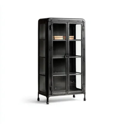 Vitrine Metallschrank Glas Schwarz 180x85x40 cm – Industrie-Design-Stylalivo